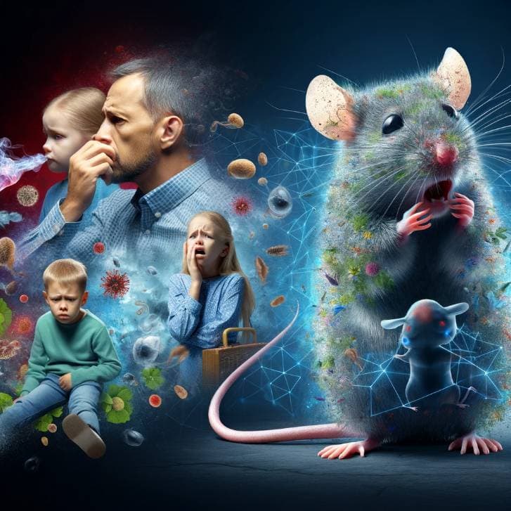 The Hidden Health Risks of a Mouse Infestation - Family Affected by Mouse Infestation: This image portrays a family impacted by a mouse infestation, showing the distress and health problems like allergies and asthma, particularly in children, due to the infestation.