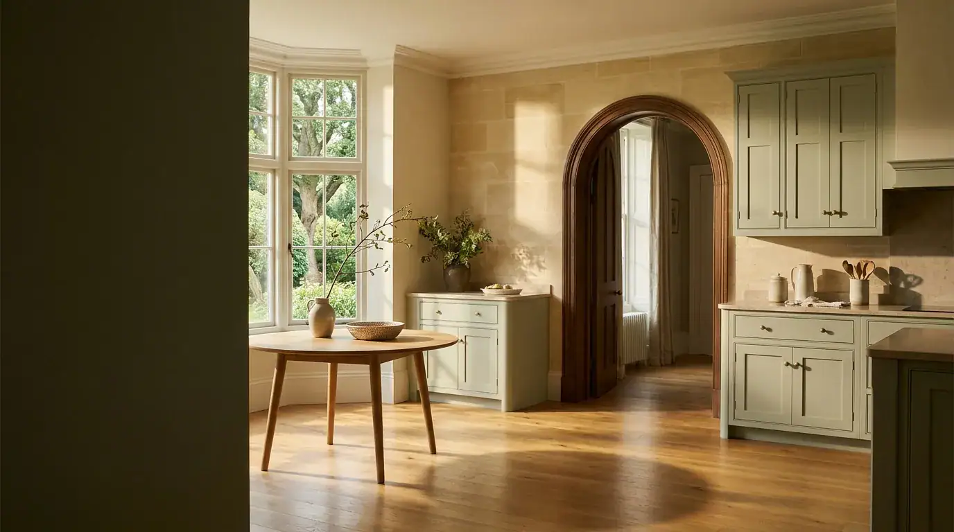 A peaceful home kitchen in warm morning light