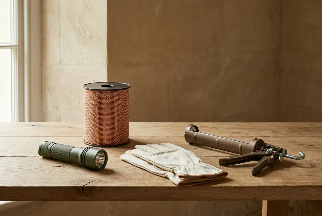 Home inspection tools on a workbench